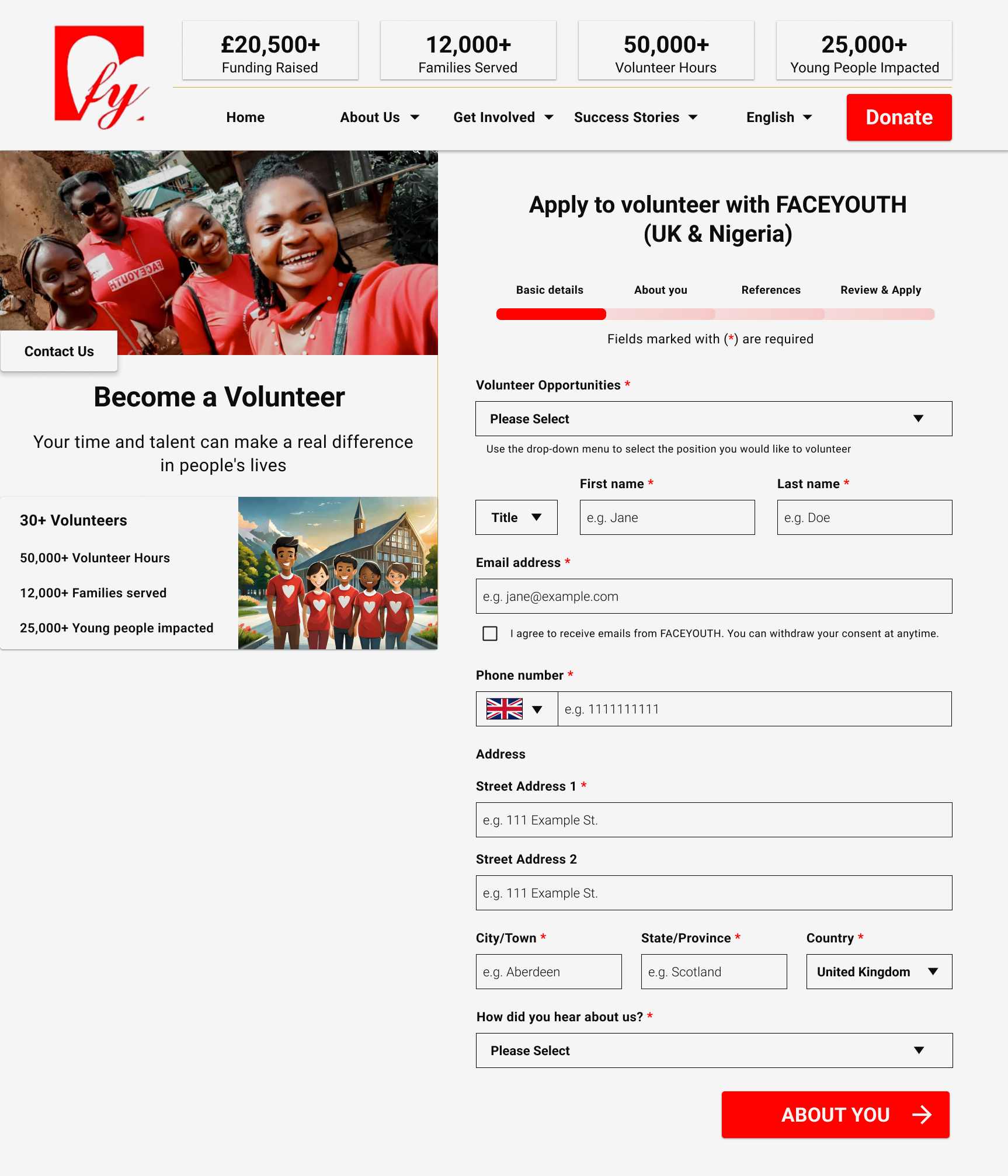 FACEYOUTH volunteer page